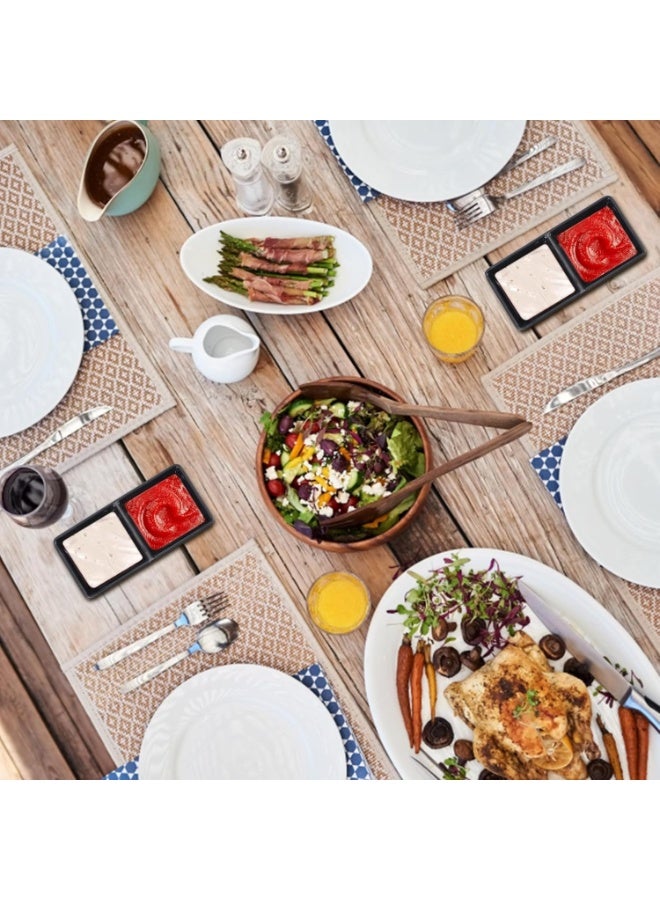 Divided Dual Dipping Sauce Bowls Set – Two-Compartment Soy Sauce Dish Plates for Sushi, Condiments, Appetizers, Fondue & Party Trays – Home & Professional Use-2Pcs - Image 5